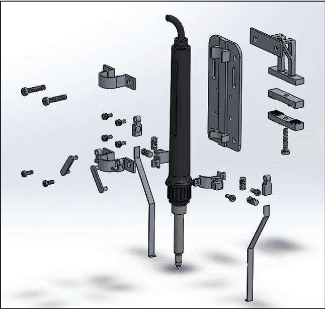 Exploded SolidWorks view of the heated toolhead and clamp assembly