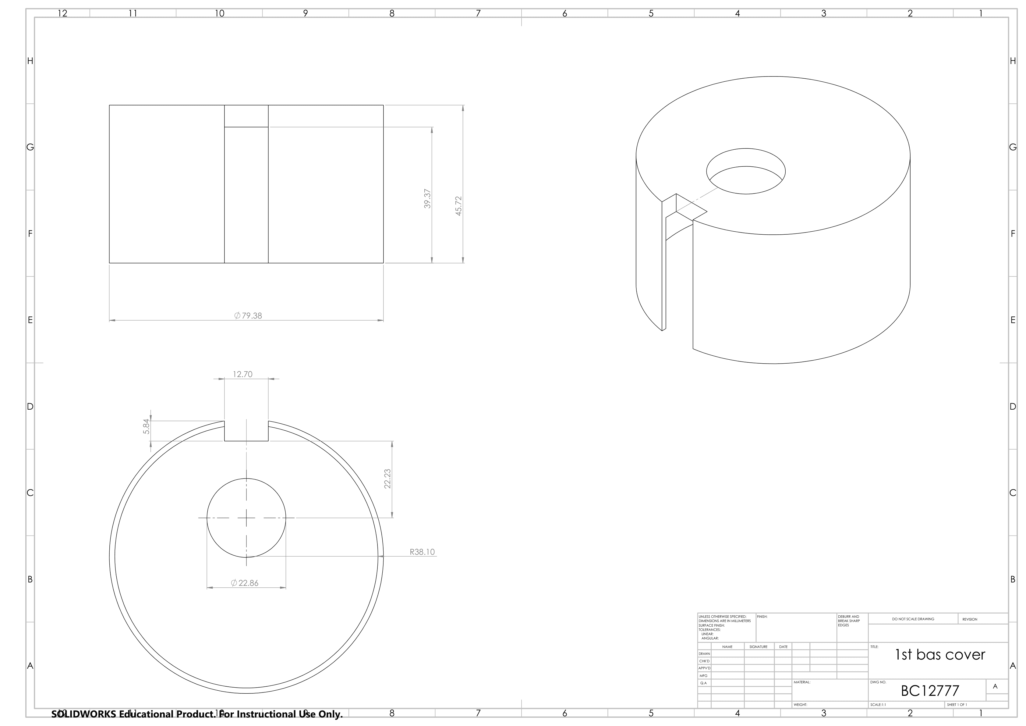 SolidWorks drawing of the base cover