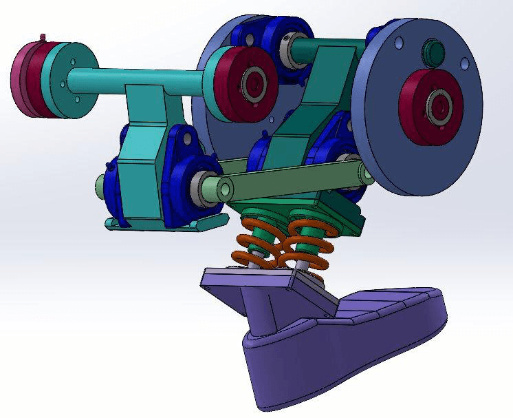 Revolving linkage and flywheel mechanism that converts rotation into gait-cycle foot motion